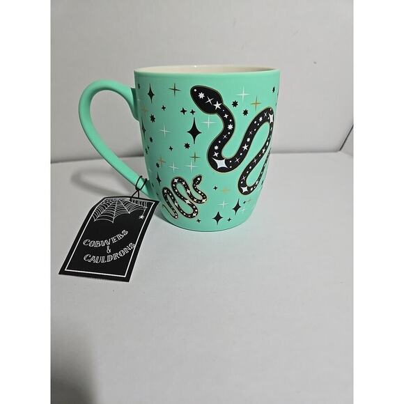 Cobwebs And Cauldron Mug Black Snakes Green Teal Soft Touch Reputation Halloween - Picture 1 of 8